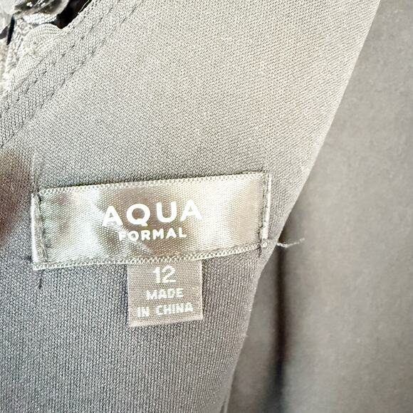 Aqua Long Sleeve Embroidered 3D Floral Applique Dress Black Sheath Women's 12 - Picture 10 of 14